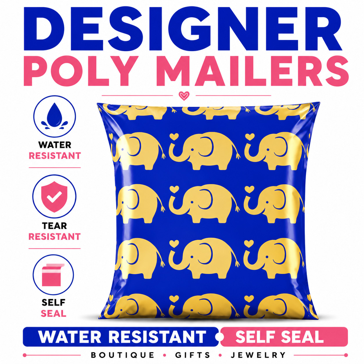 Elephant Poly Mailers 6×9 Self Seal Designer Boutique Shipping Bags Envelopes