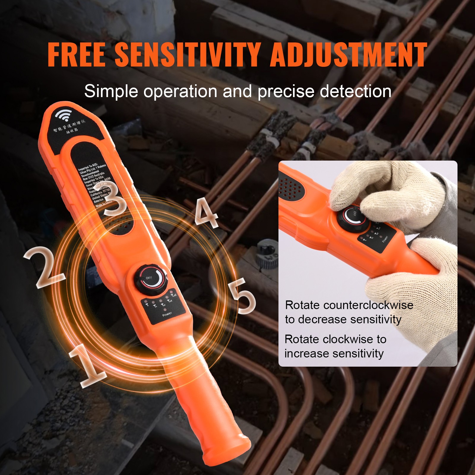 VEVOR Pipe Blockage Detector Locators 100ft/30m Waterproof for PVC Plastic Metal