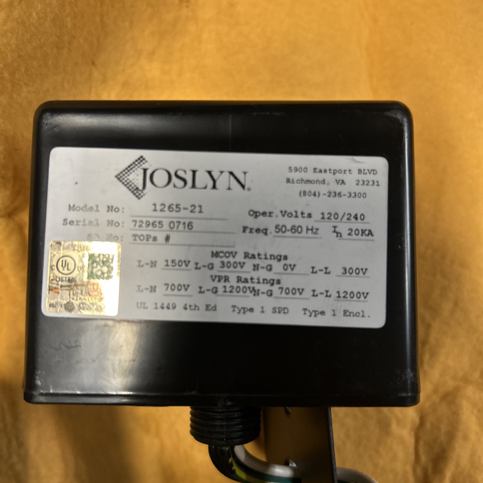 Joslyn Surgitron III AC Surge Protector 120/240 Volt 100 KA