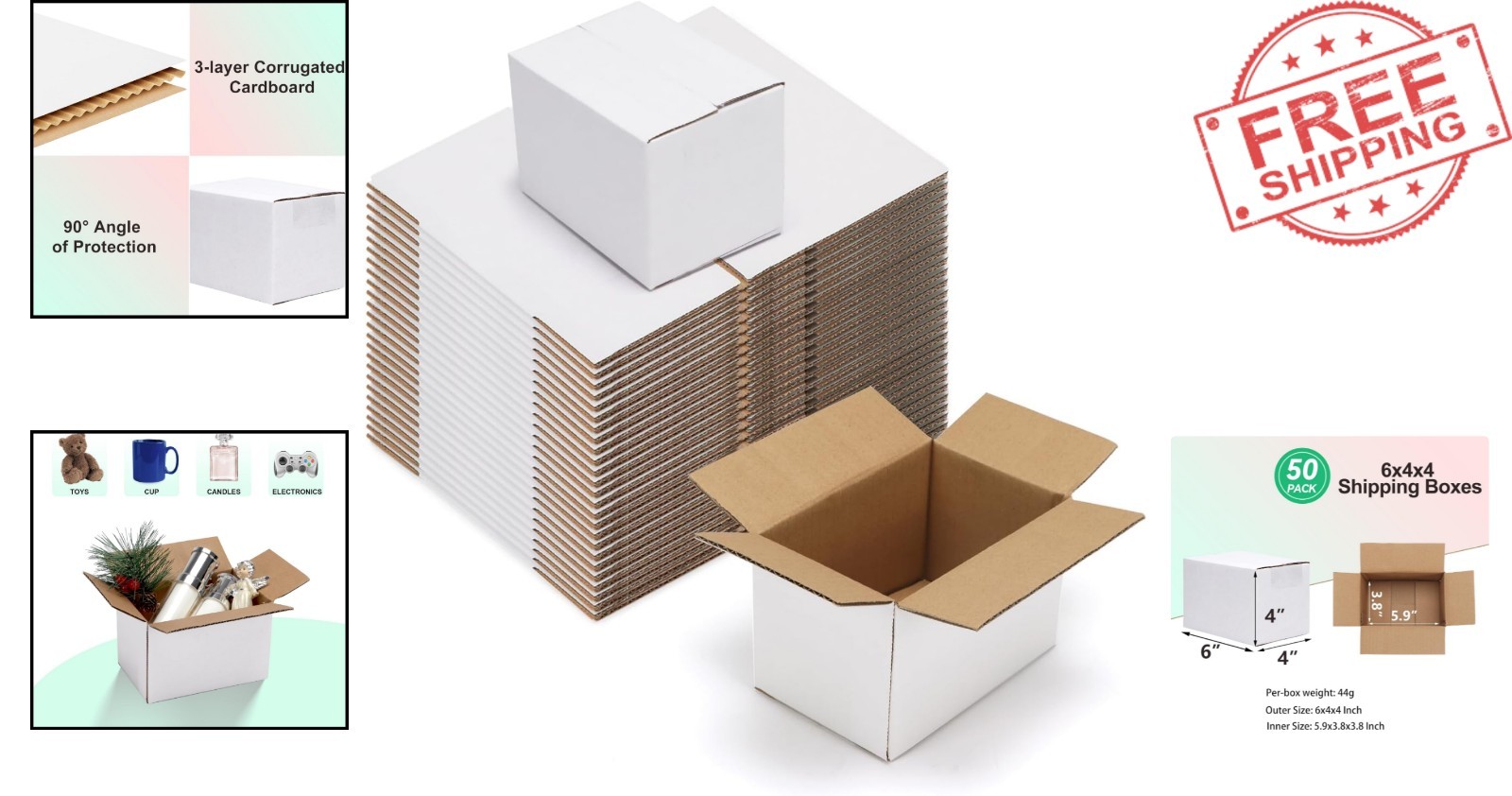 6x4x4 Sturdy Shipping Boxes – 50 Pack White Corrugated Boxes for Small Business