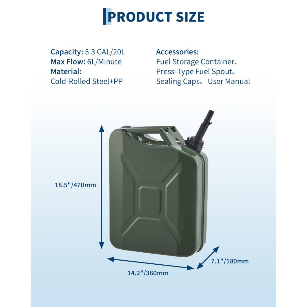 2Pcs 5.3 Gallon Jerry Can Gas Steel Tank Green Military NATO Style W/ Spout US