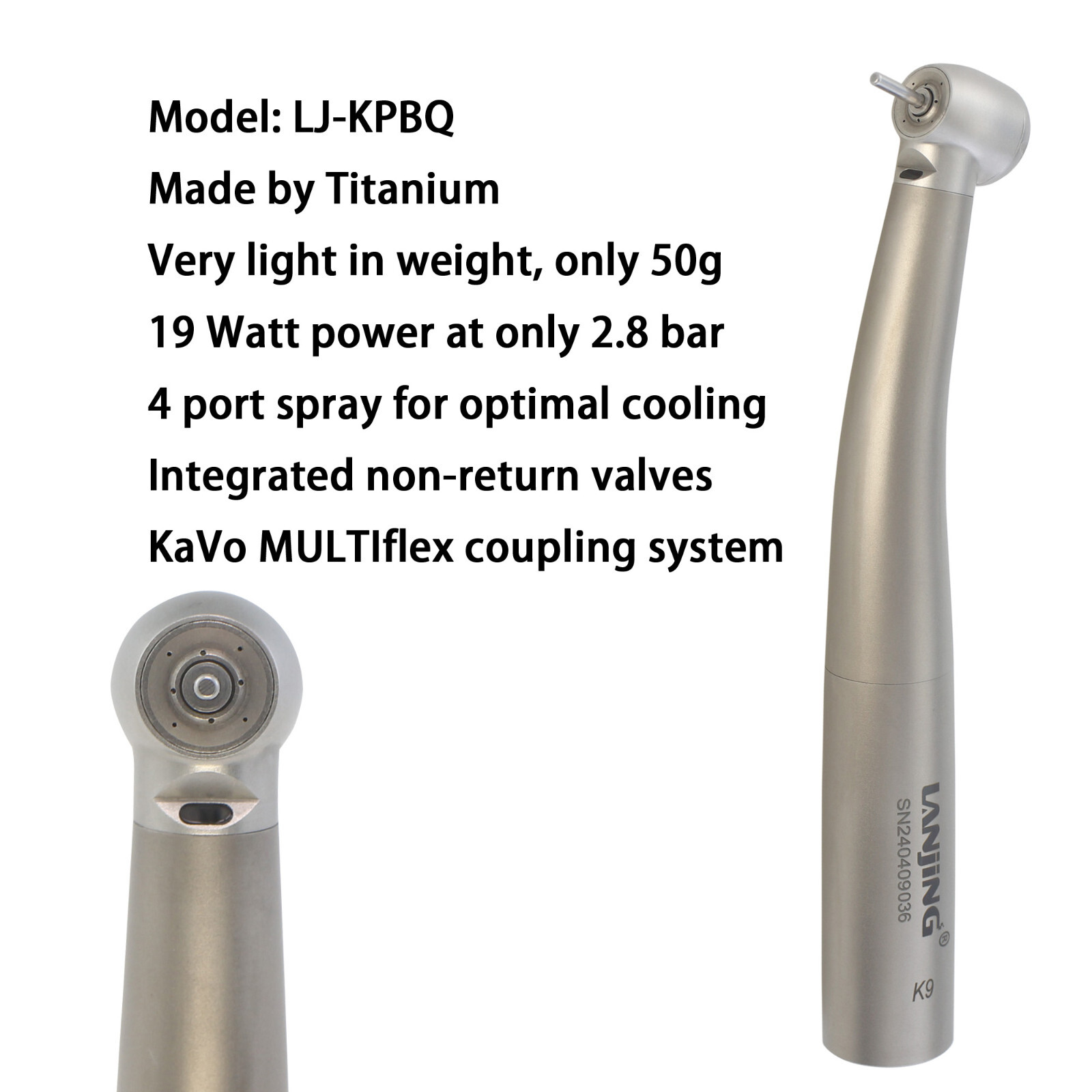 COXO Dental High Speed Fiber Optic Handpiece Turbine KaVo Coupler 4 Hole 6 Pin