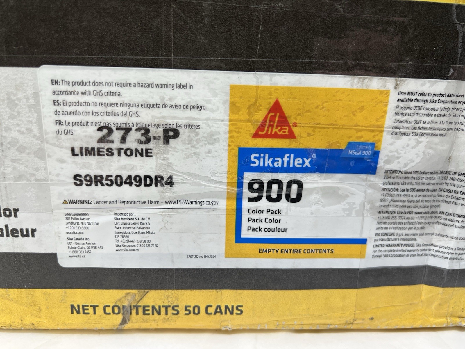 Sikaflex 900 Color Pack 273-P, Limestone, 10.5oz Cans ( Lot of 45x Cans)