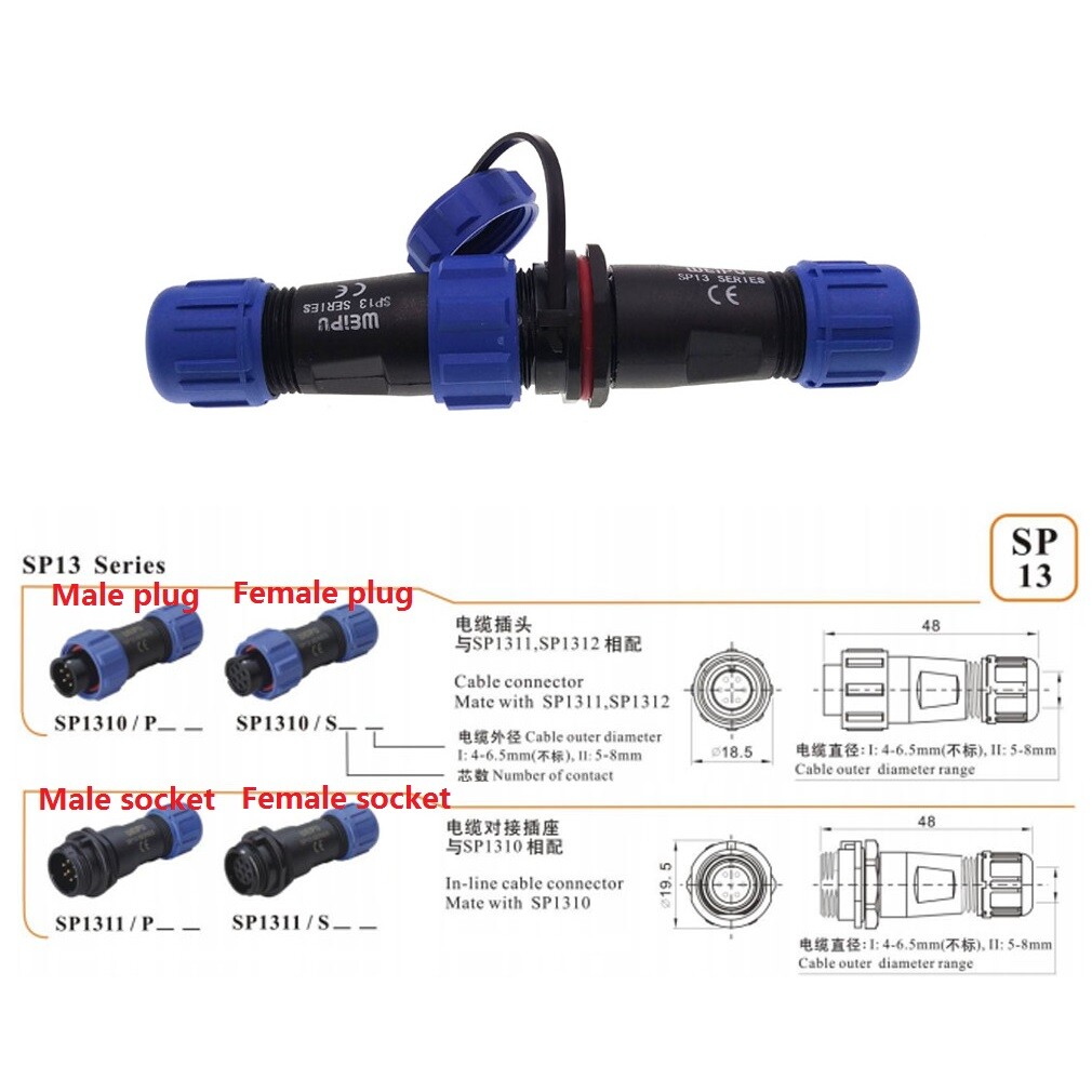 WEIPU SP13 2 3 4 5 6 7 9 pin Waterproof IP68 SP1310/P2 SP1311/S2