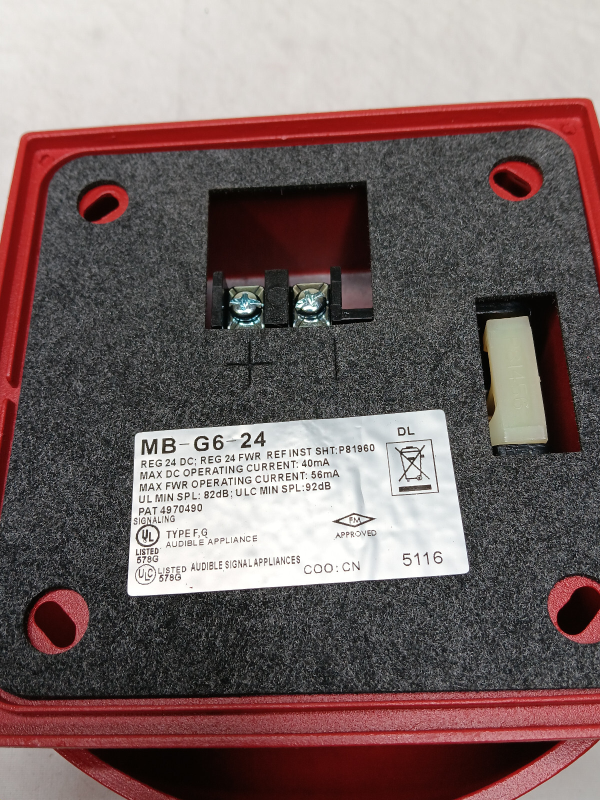 WHEELOCK 103941 MB-G6-24-R 6in Motor Bell Red