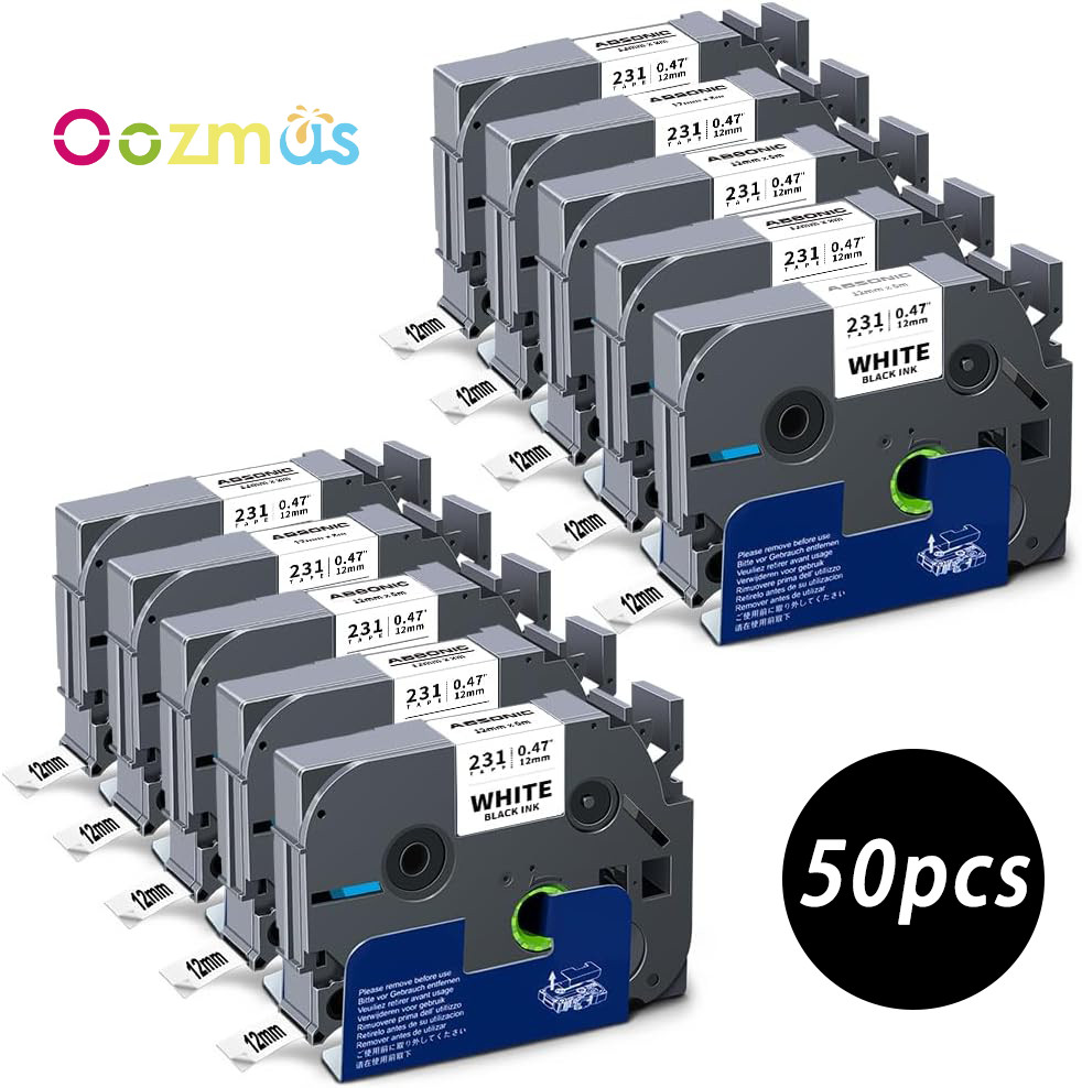50PK TZe-231 Replace For Brother P-Touch White Label Tape 12mm .47 Laminated