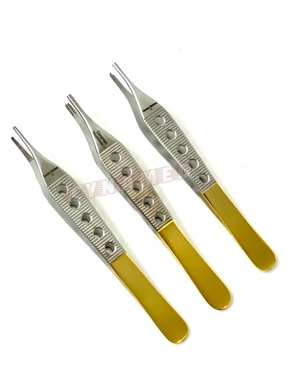 3 PCS GERMAN GOLD HANDLE ADSON TISSUE+BROWN+DRESSING FORCEPS 4.75″ FINESTRATED