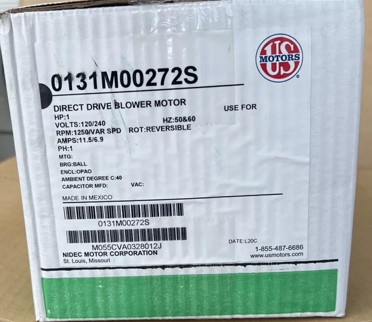 goodman amana US Motors 0131M00272 Blower Motor 1 HP 120/240V 1250RPM 50/60Hz