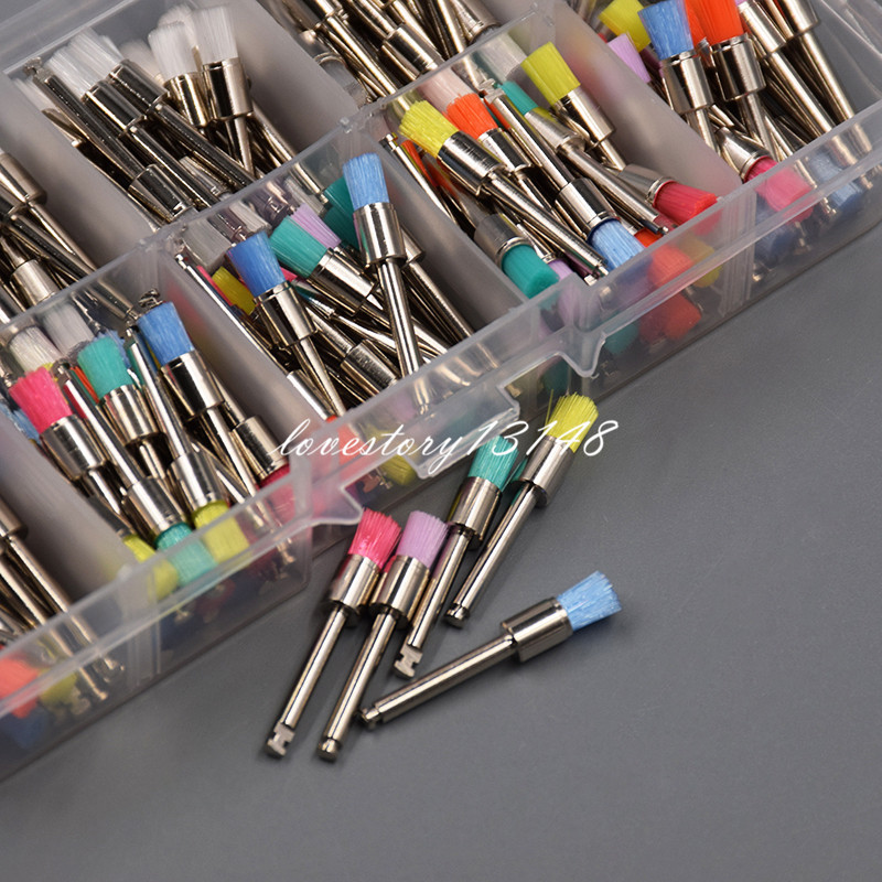 200Pc White Mixed Colors Nylon Flat Dental Polishing Polisher Brush Latch Prophy
