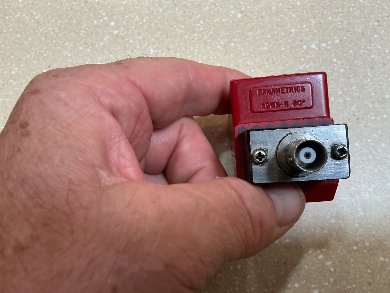 Panametrics A430S transducer and 60deg AWS UT wedge, ultrasonic testing
