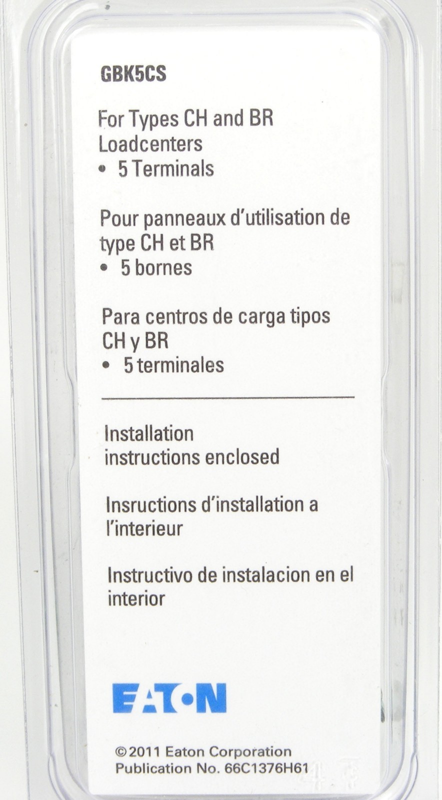 NEW Eaton Cutler-Hammer GBK5 GBK5CS Ground Bar Kit, 5-Terminal, Clamshell Pack