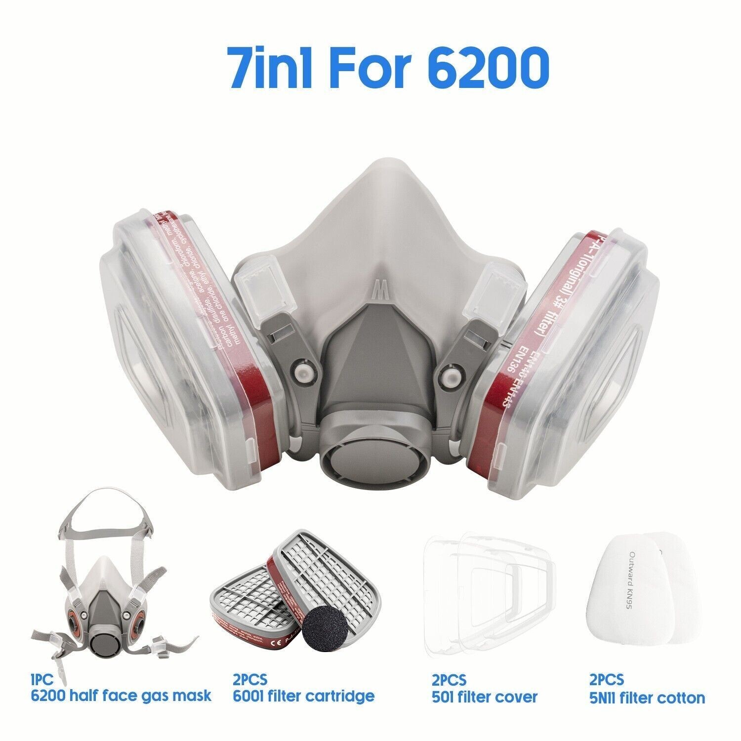 7 in 1 Half Face Gas Mask 6200 Respirator Safety Protect Painters Respirator Kit