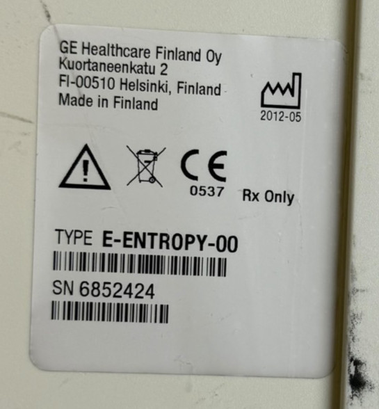 GE E-Entropy Module Type E-Entropy-00 Patient Monitor Module MADE IN FINLAND