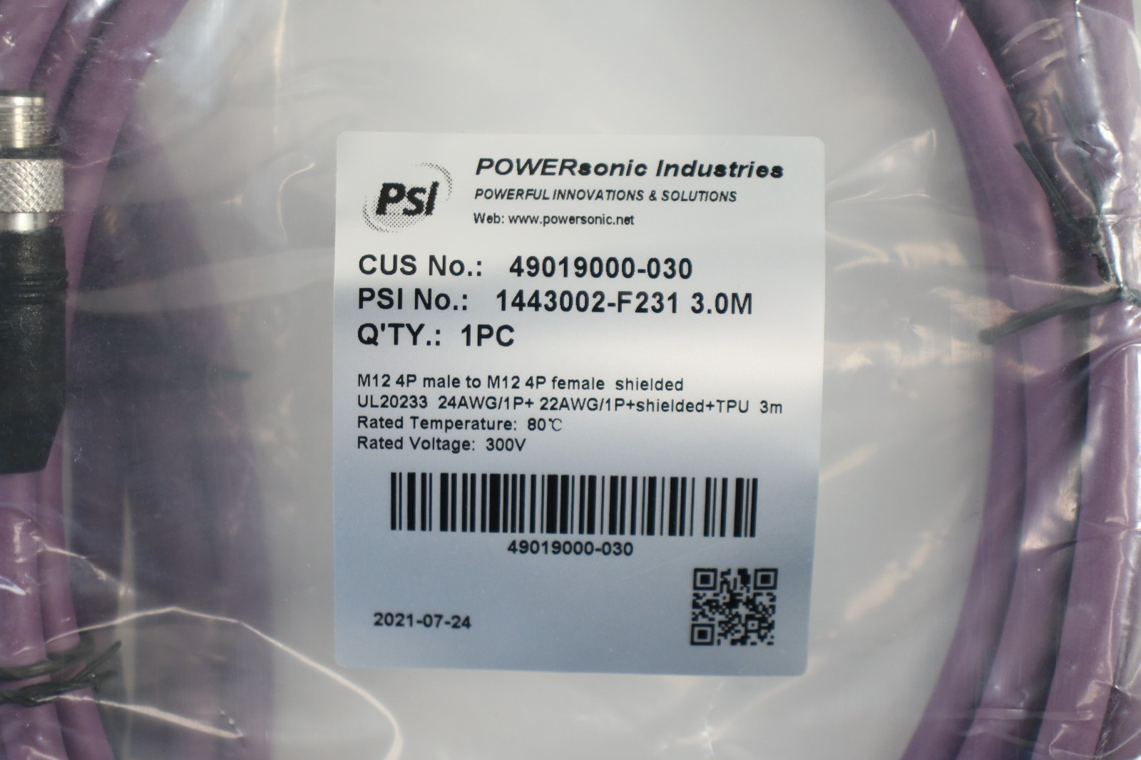 Powersonic Industries M12 cable cord lot 4P male to M12 female 4M 49019000-040