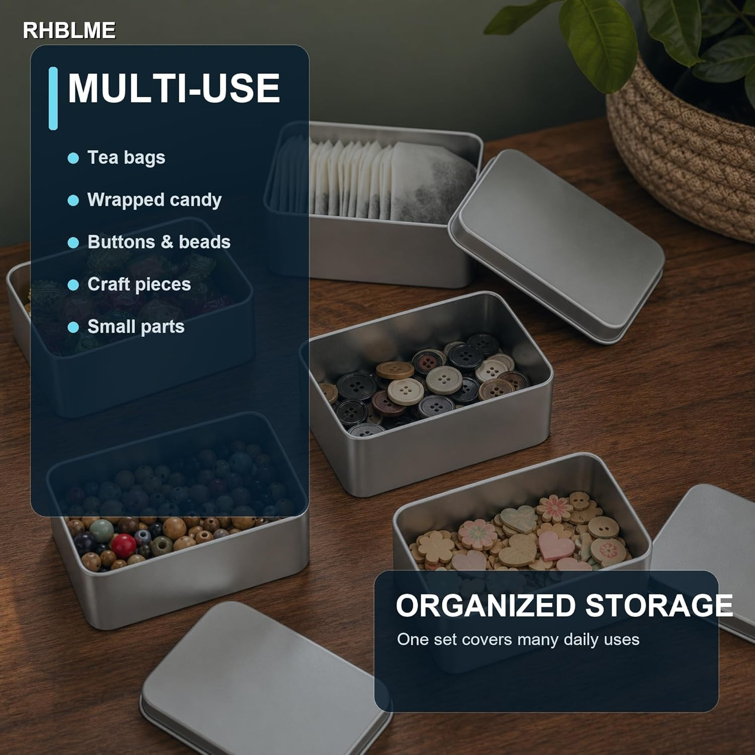 RHBLME 12 Pack Rectangular Tin Boxes with Lids, 4.9 X 3.6 X 1.8 Inch Empty Metal
