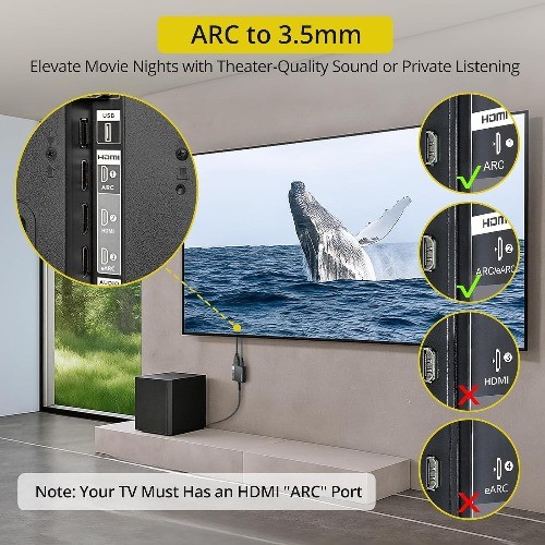 HDMI ARC to 3.5mm L/R Audio Adapter 3.3ft Cable ARC Audio Extractor TV to RCA