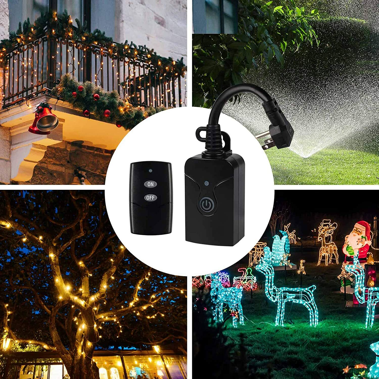 HBN Outdoor 3-Prong Outlet Weatherproof with 100ft Wireless Remote Control Kit