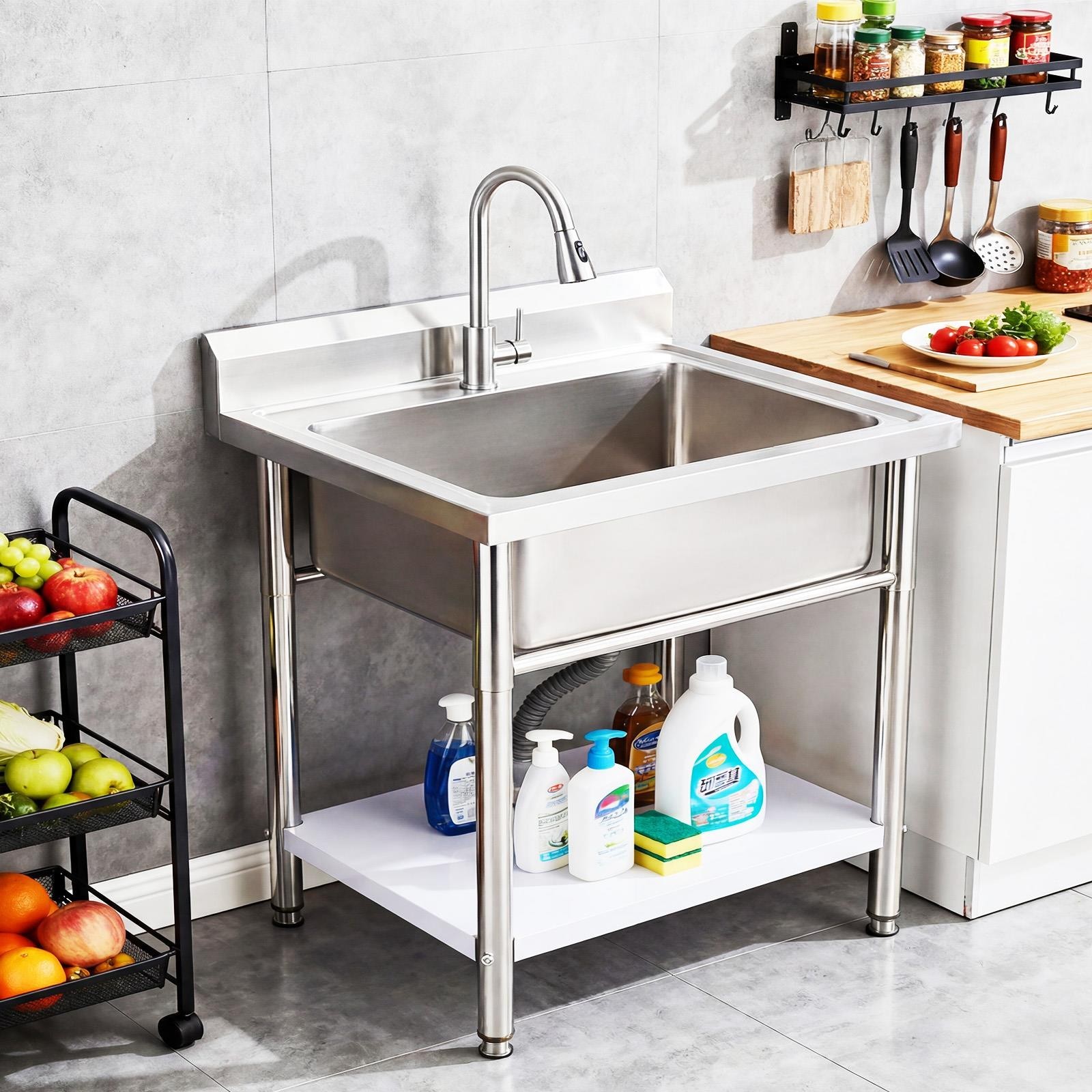 Stainless Steel Commercial Restaurant Sink 40inch Utility Sink w/Pull-out Faucet