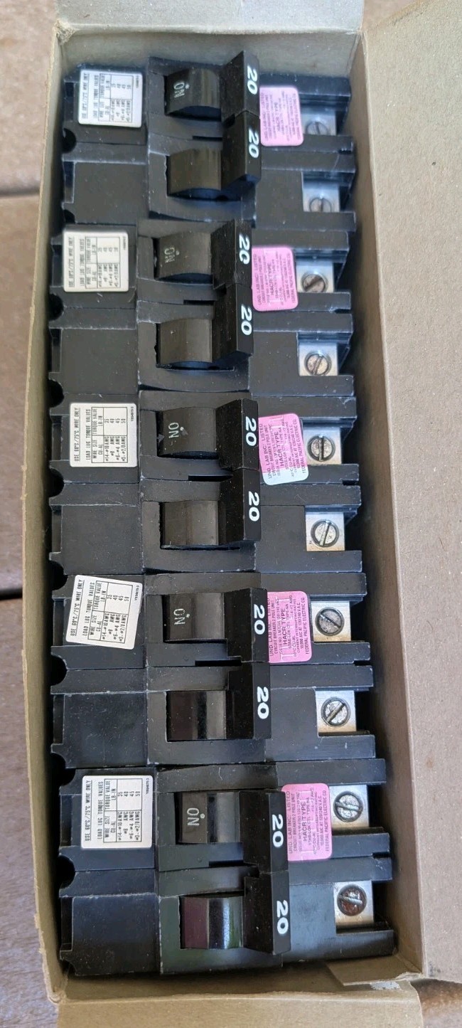 Lot of (5) New Old Stock Federal Pacific Stab-Lok Circuit Breaker 220 20a 2-Pole