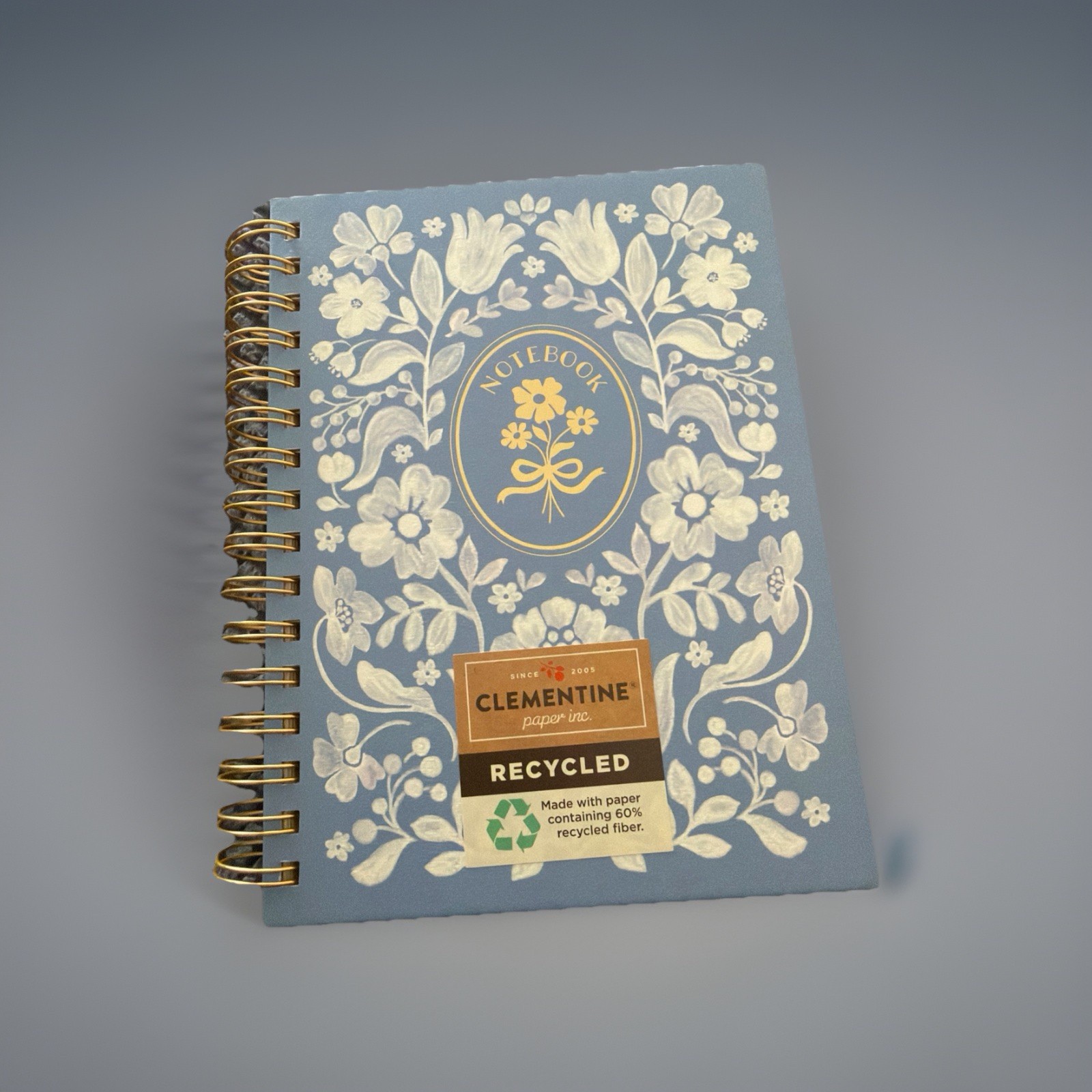 Clementine Blue & white Floral Hardbound Lined Spiral Journal Notebook New