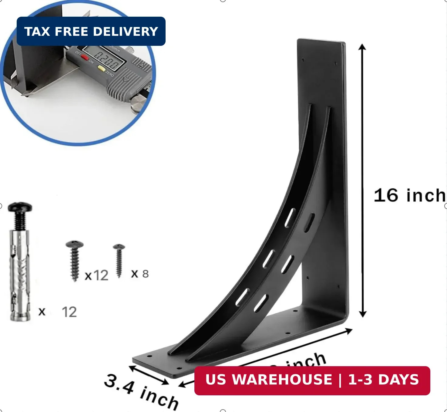 Heavy Duty Shelf Brackets (Set of 2) – 16″ x 12″ Max Load 1100 Lbs – Premium All