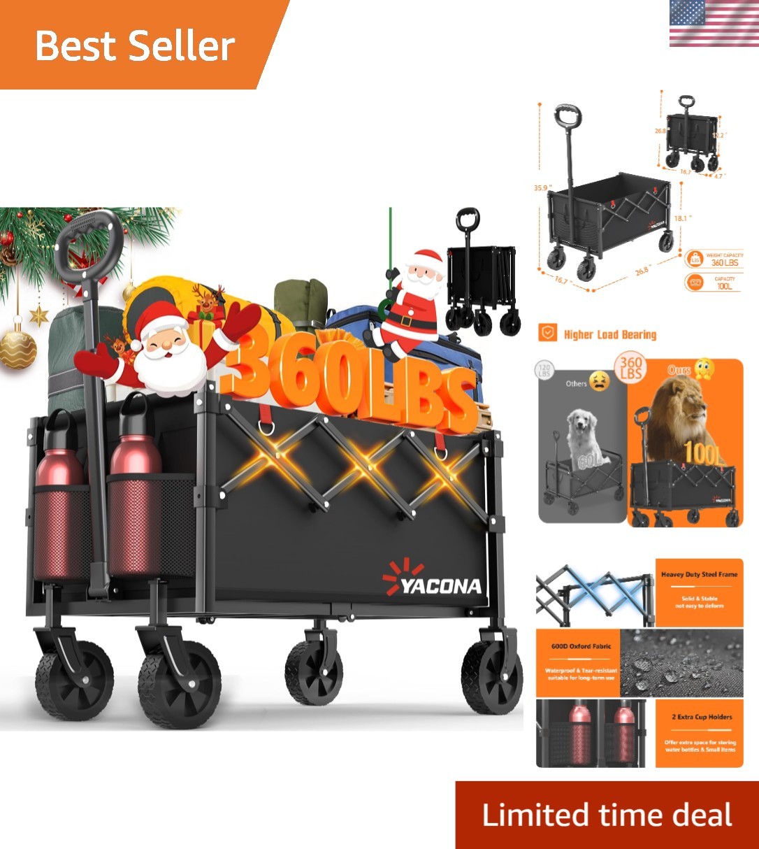 Lightweight Folding Cart with Adjustable Handle – Perfect for Outdoor Activities