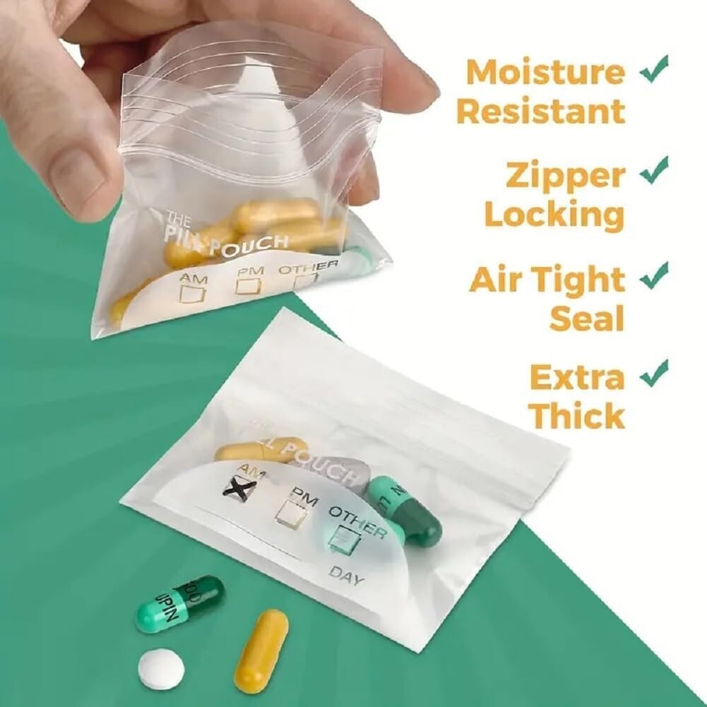 200-Pack Pill Pouches with Zipper Seal – Reusable Bags for Vitamins & Medication