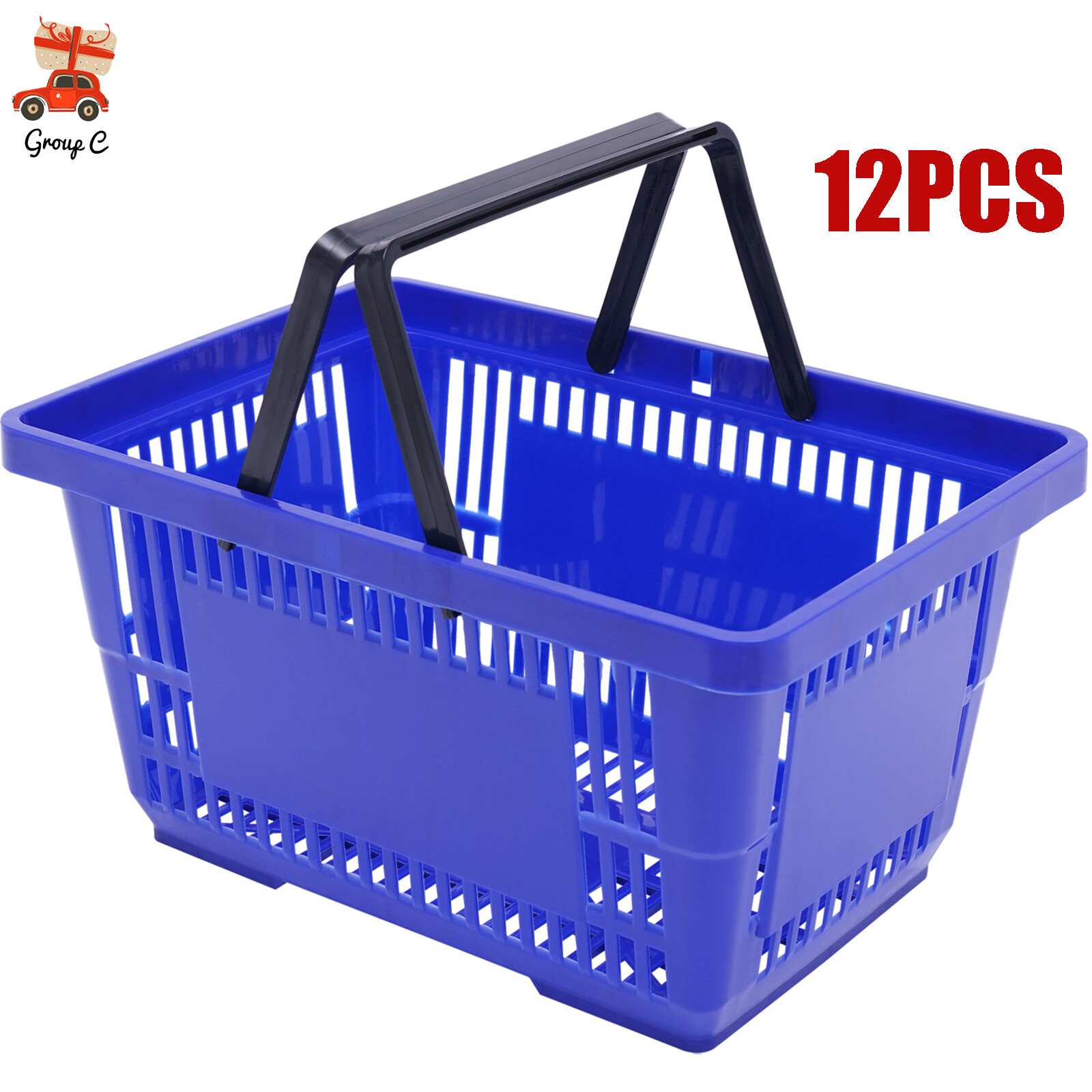 12PCS Shopping Baskets Retail Merchandise Supermarket Handles 22lbs load-bearing