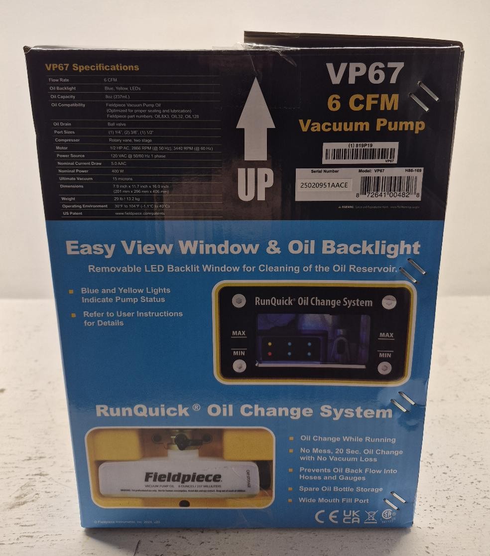 Fieldpiece VP67 Vacuum Pump New Open Box Tool (D51121077)