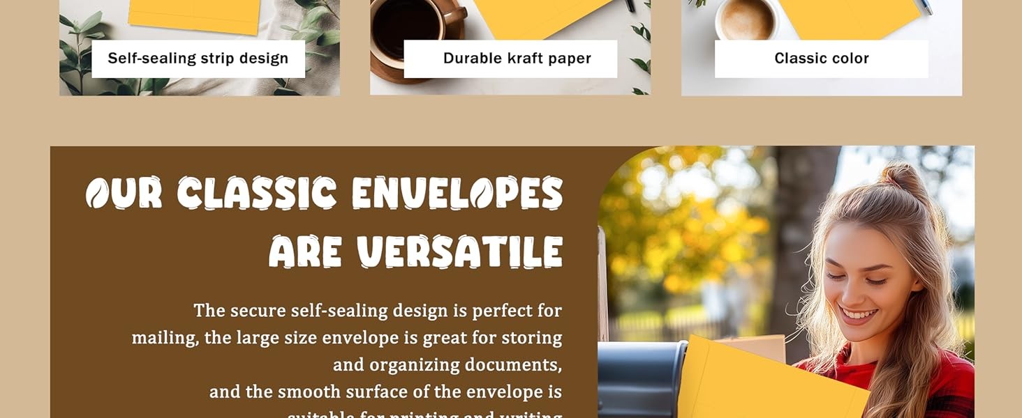 25 Pack Manilla Envelopes 9 x 12, Brown, Letter Size, Self-Seal Manila Large