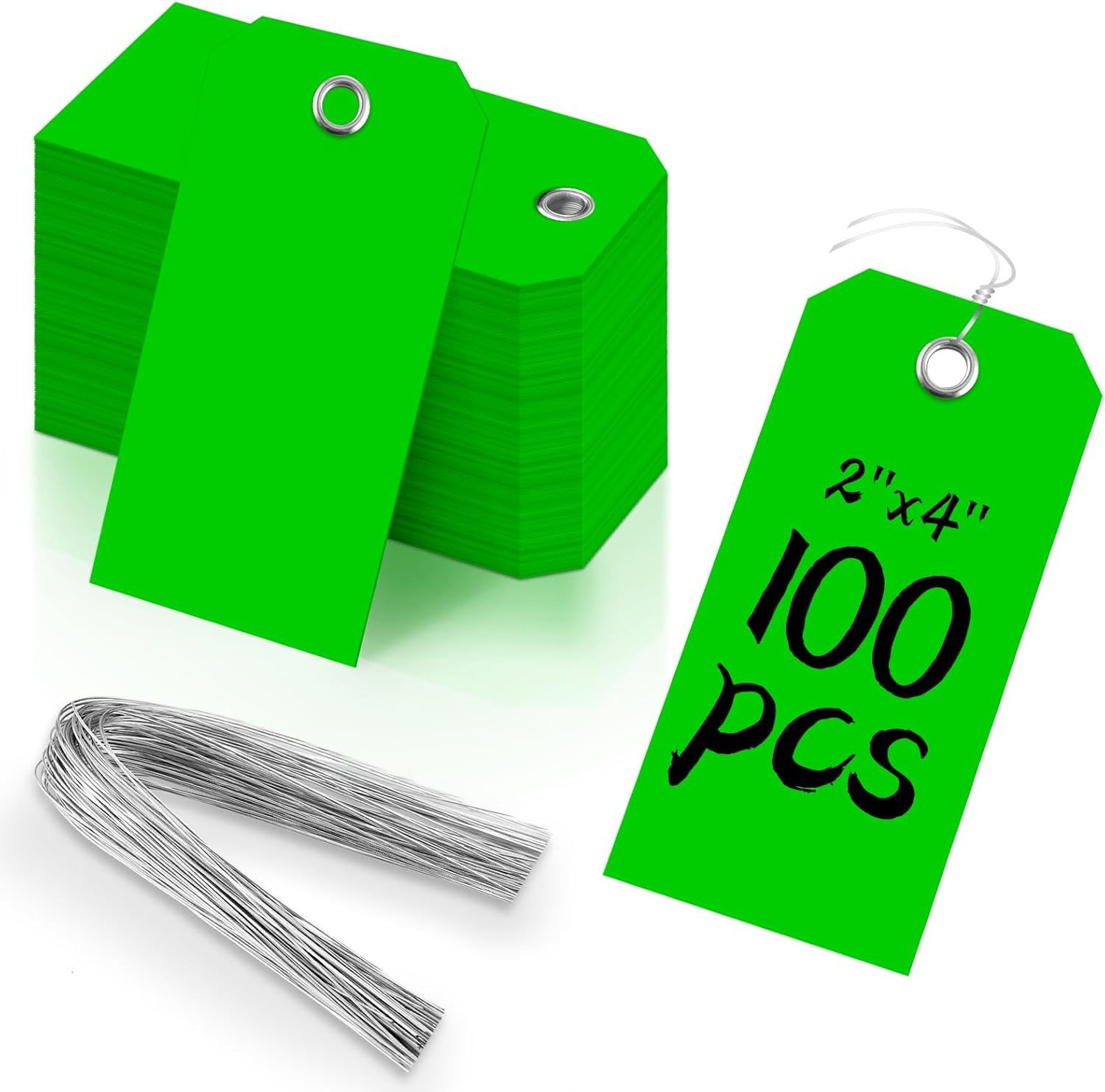 100 Pieces 2X4 Inch Green Plastic Shipping Tags with Wires Heavy Duty Hang Ta…