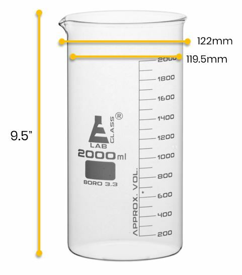 Beaker, 2000ml – Tall Form – Graduated – Borosilicate Glass – Eisco Labs