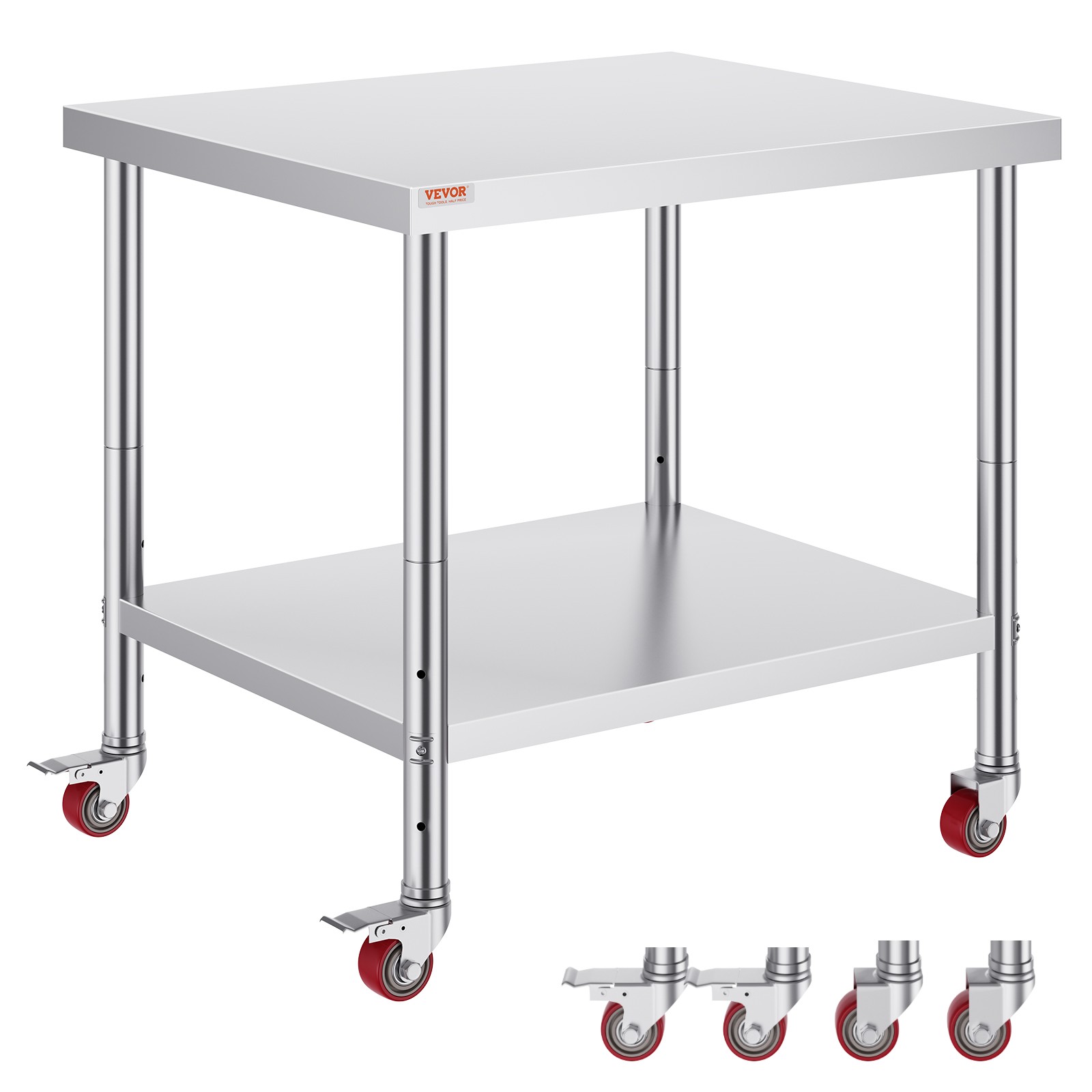 VEVOR Stainless Steel Work Table Commercial Prep Table 36×30 Inch With 4 Casters