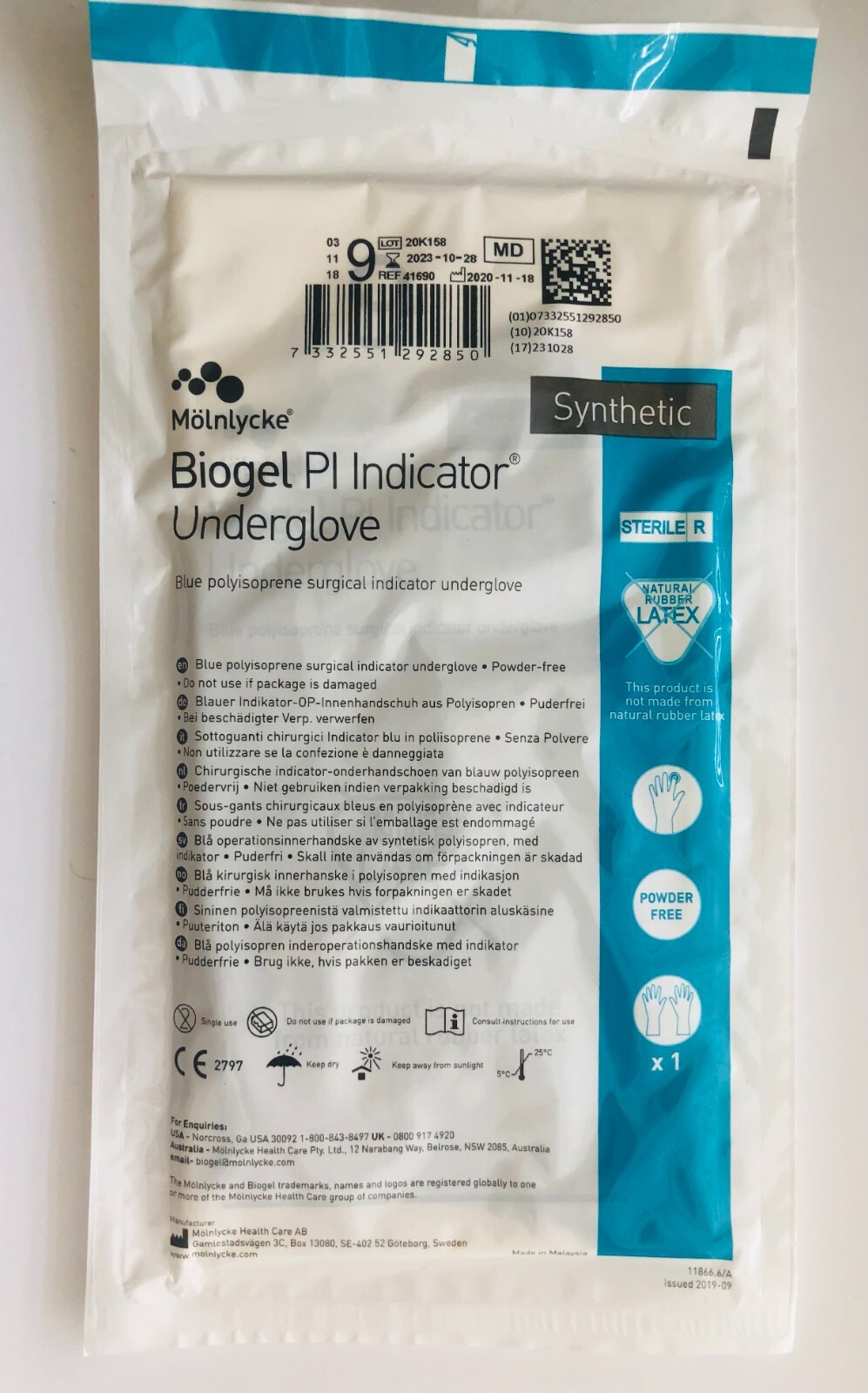 10 PAIR GLOVES Biogel PI Indicator Underglove Latex-Free Powder-free Size 9