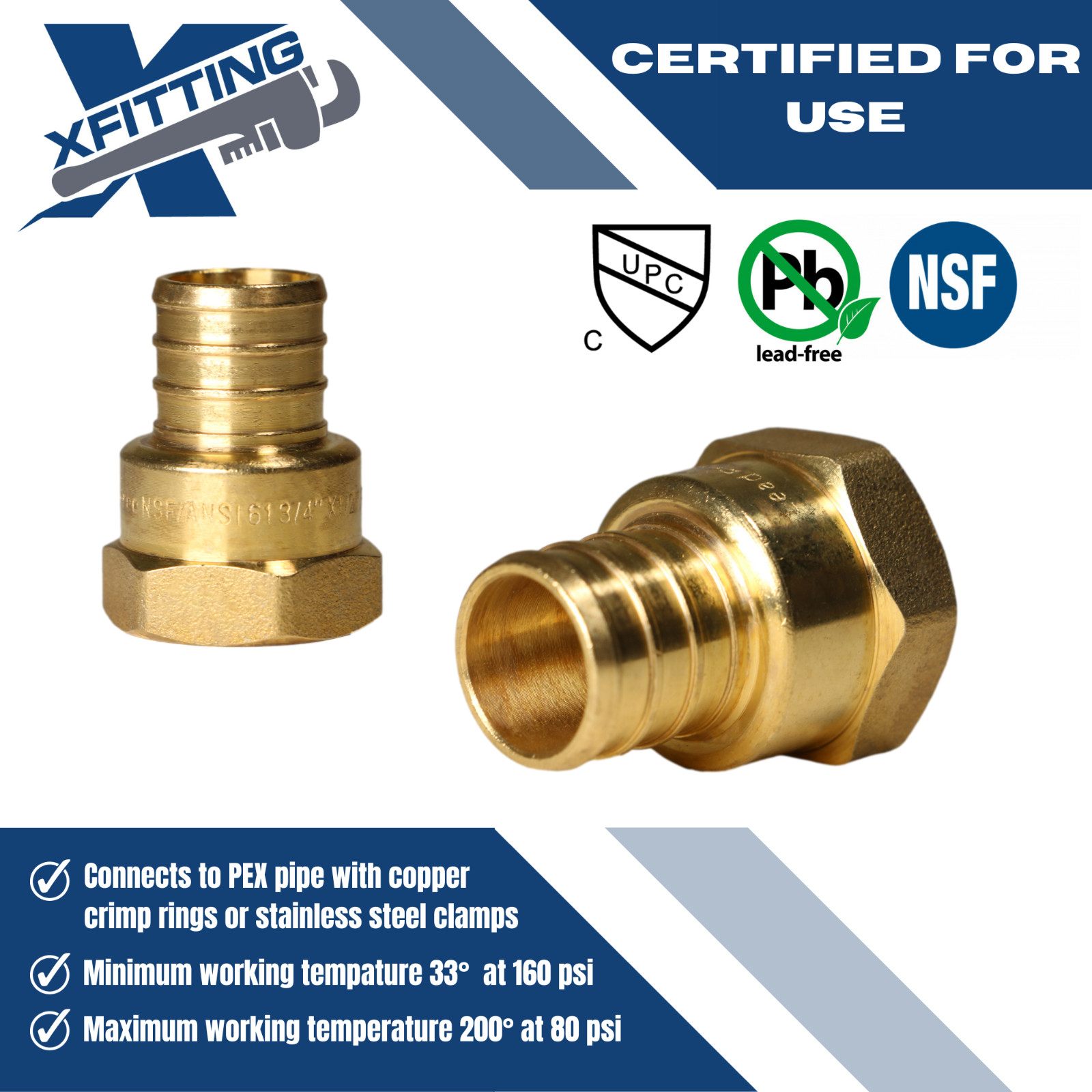 10) 3/4″ PEX X 1/2″ FEMALE NPT THREADED ADAPTER BRASS CRIMP FITTINGS LEAD FREE
