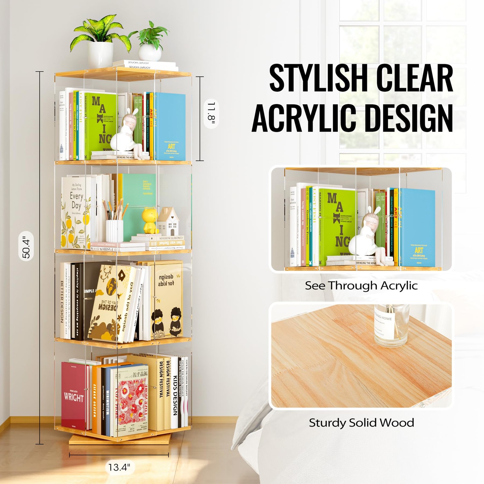 Takekit Rotating Bookshelf 360 Degree Revolving Bookcase 4-Tier Spinning