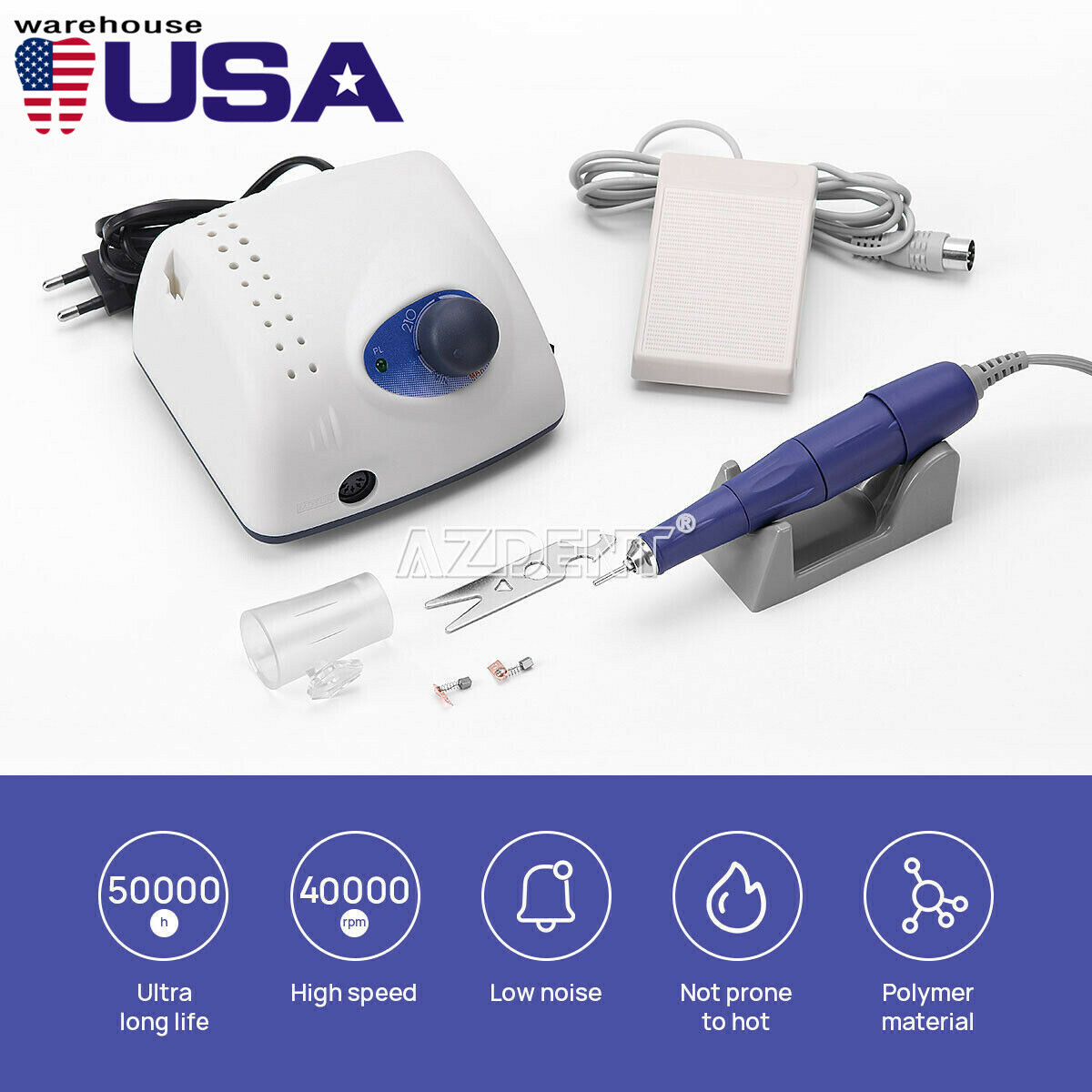 Dental Lab Strong 210+105L Micro Motor 40K rpm Polishing Motor Handpiece Kit USA
