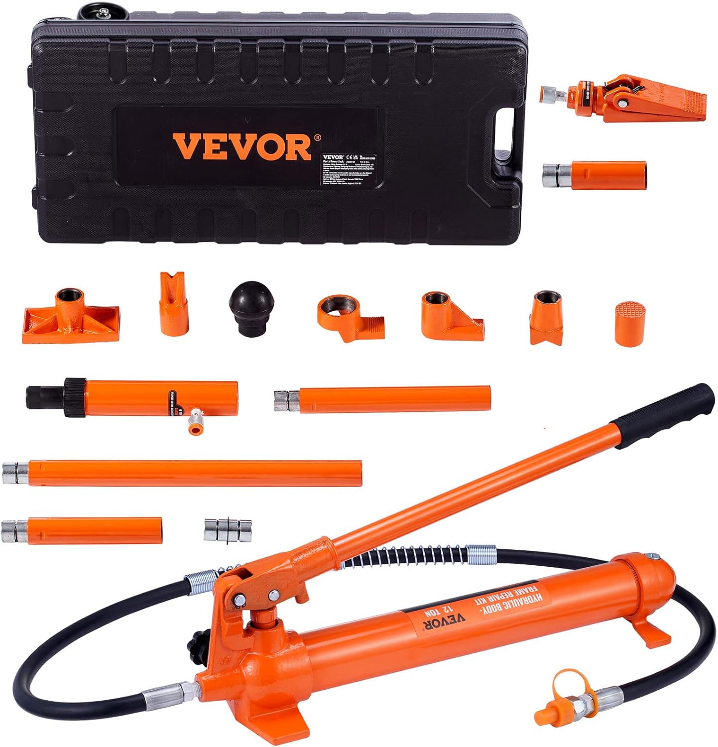 12 Ton Porta Power Kit, Hydraulic Ram with Pump with 4.6 Ft/1.4 M Oil Hose, Port