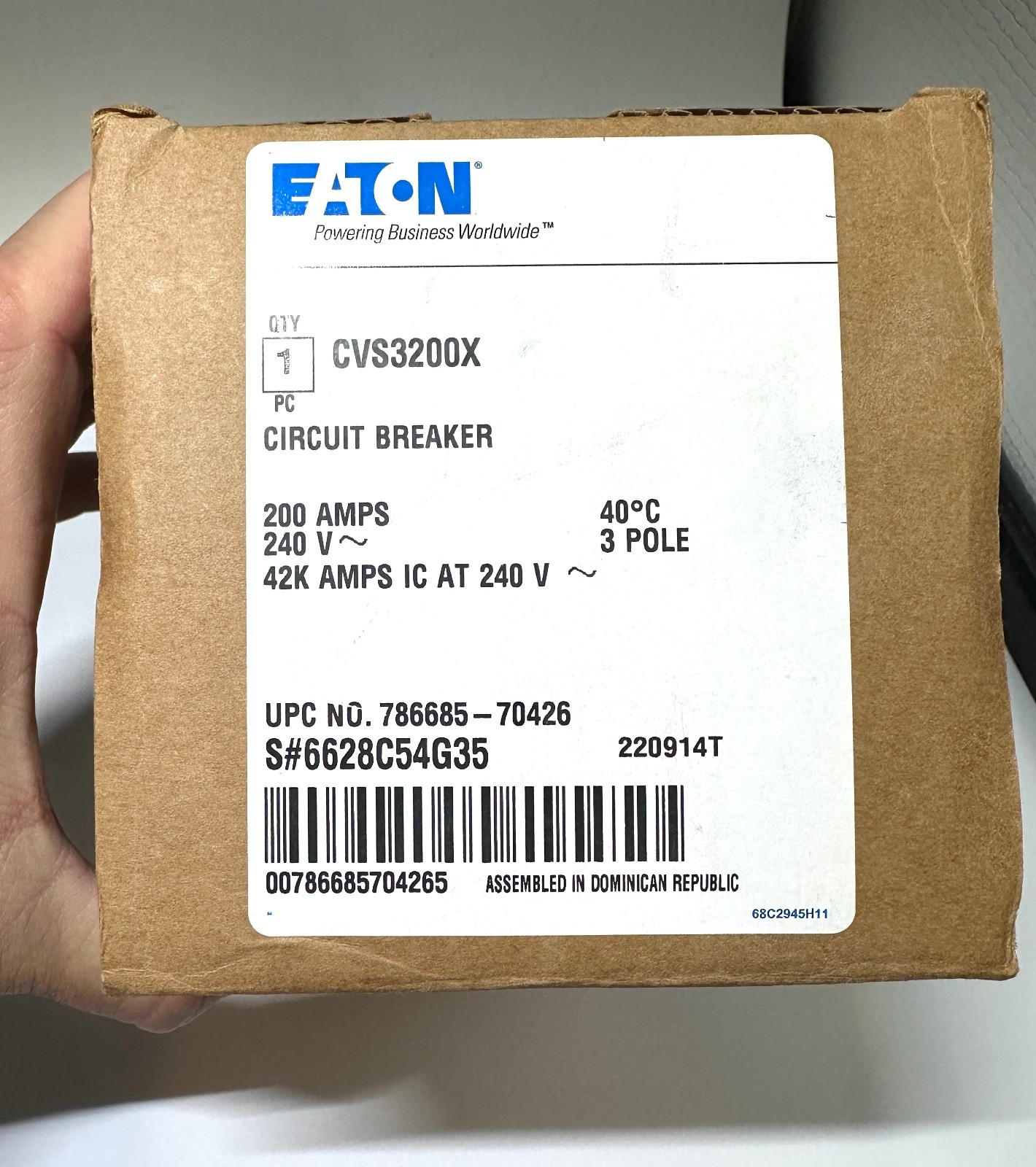 Eaton CVS3200X 200 Amp 240 Volt 42K Circuit Breaker NEW