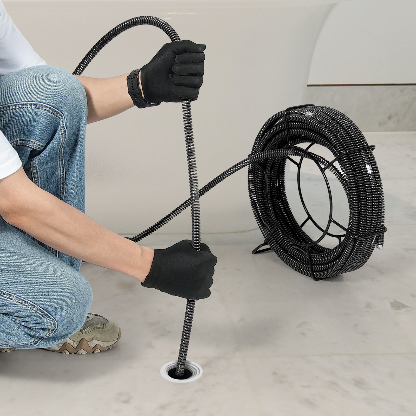VEVOR Sectional Drain Cleaning Cable 100FTx5/8In & 7 Cutters for 0.8″-3.9″ Pipes