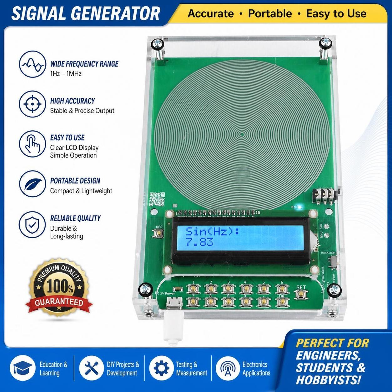0.01Hz~30000Hz FM Schumann Wave Generator Pulse Sine Frequency 7.83Hz Adjustable