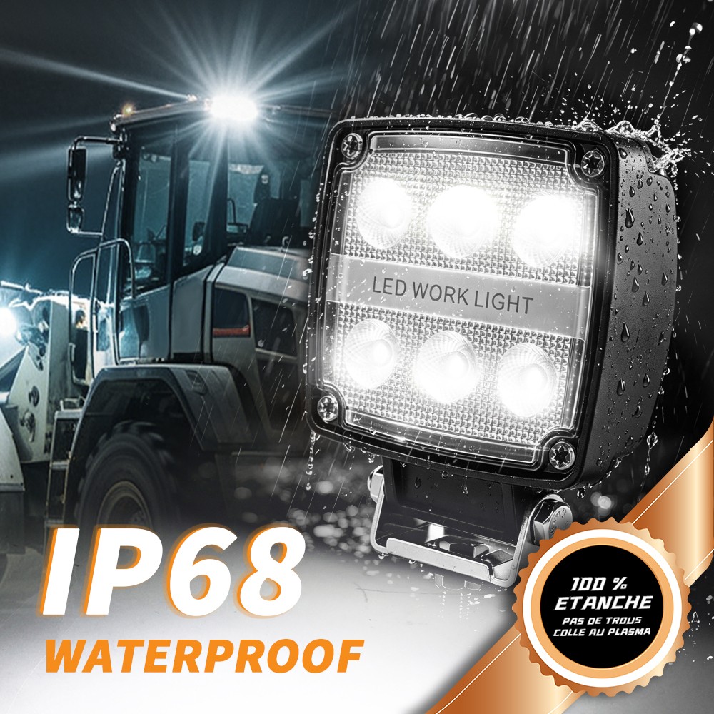 2PCS Square LED Work Light Pods 4 Inch Flood Light Truck Offroad Tractor 12V 24V