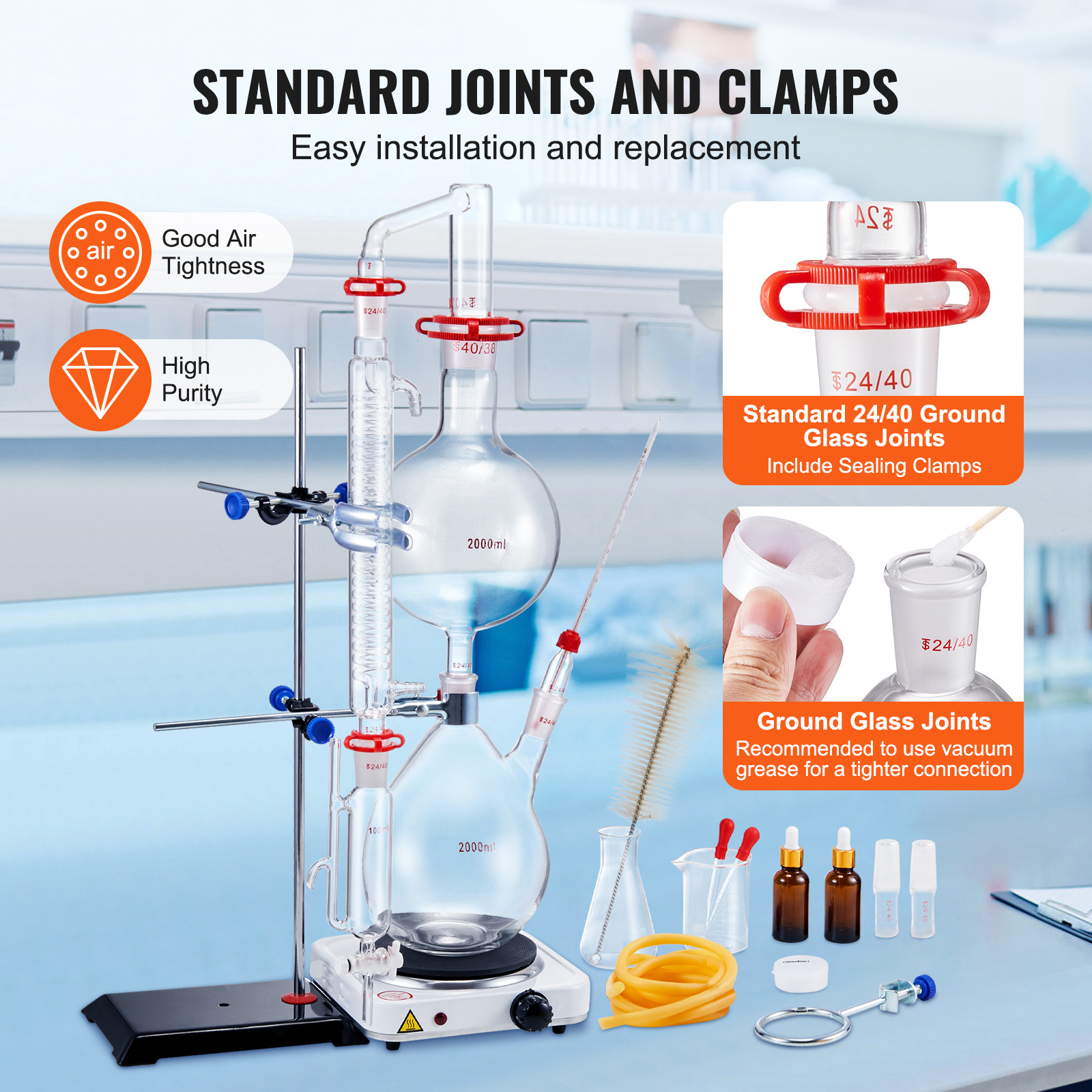 VEVOR Essential Oil Distillation Kit 2000ml Distillation Apparatus 28 pcs Set