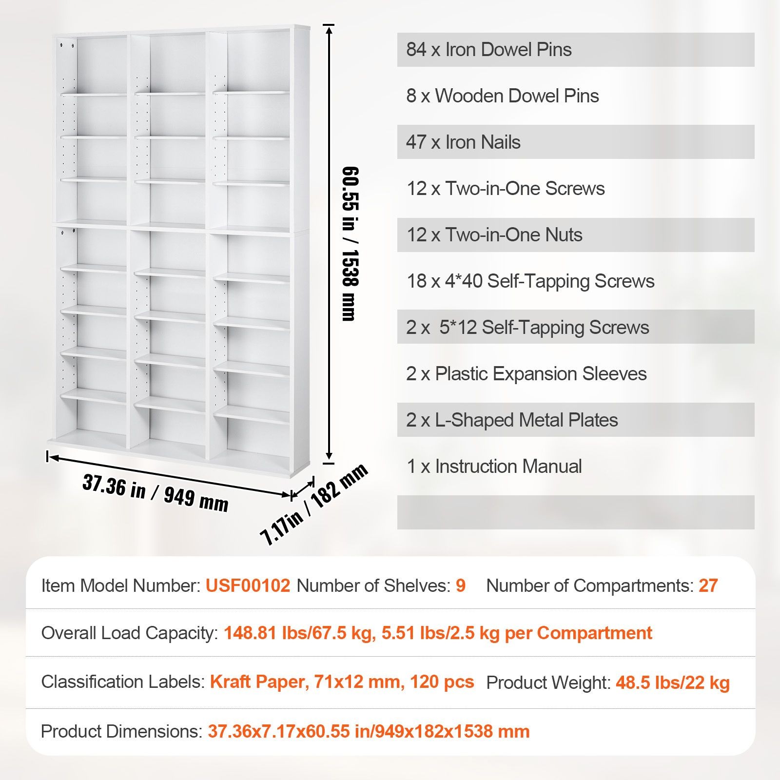 Media Storage Cabinet, 9 – layer DVD Shelf Holds up to 756 CDs, Adjustable CD