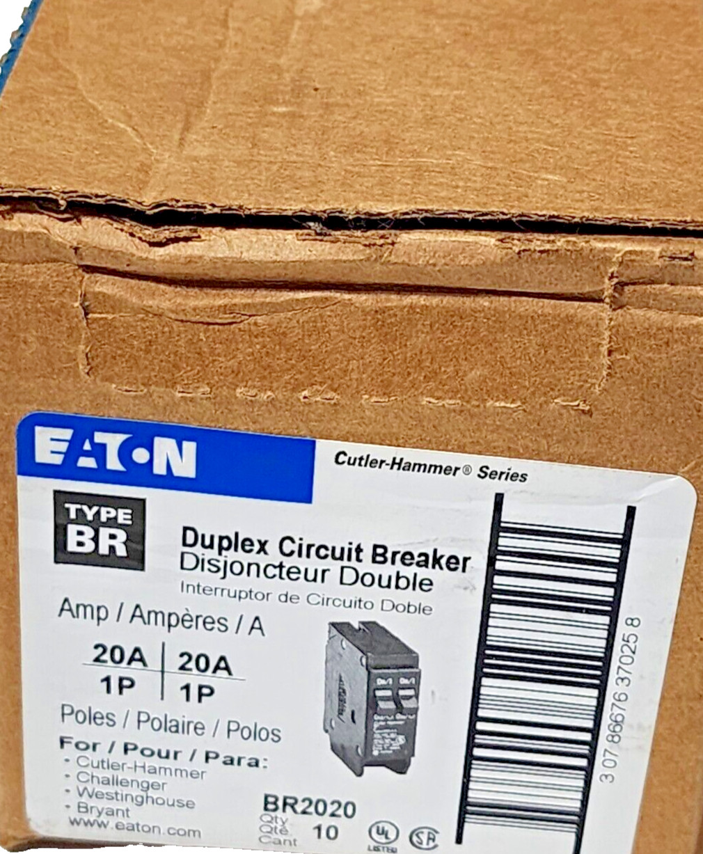 EATON BR2020, 2 Pole 20/20 Amp, 120/240Vac Plug-In, Type BRD & A Circuit Breaker