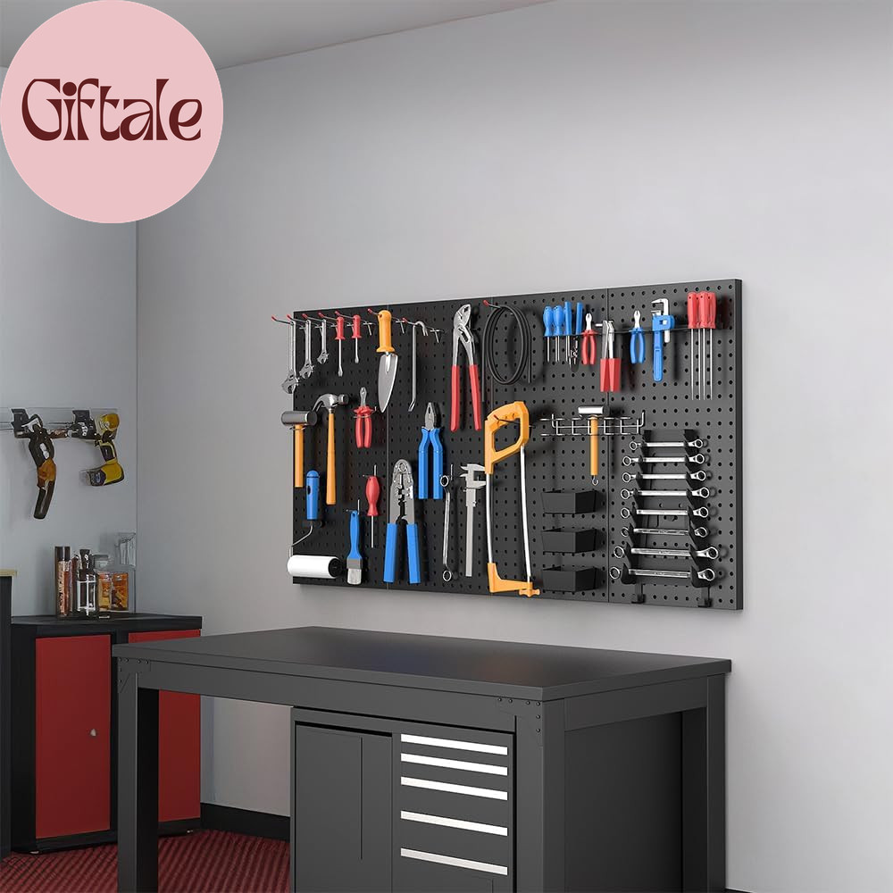 4 Pcs Metal Pegboard Wall Panels, Peg Boards for Garage Tool Storage