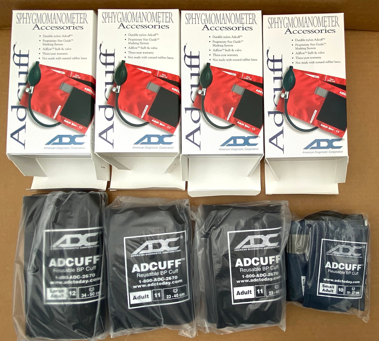 ADC Cuff & 2 Tube Bladder Lot Small Adult, Adult, Large Adult – 845-11ABK, 12XBK