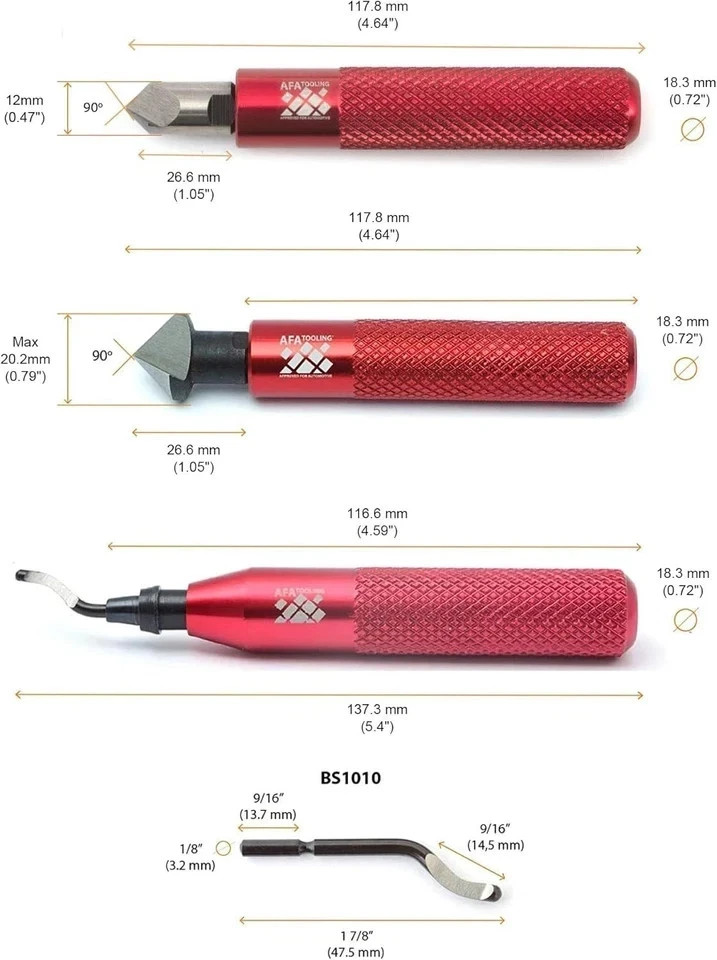 AFA Tooling Deburring Tool Set & 2 Countersink Hand Reamers, Red CNC Handle | 11