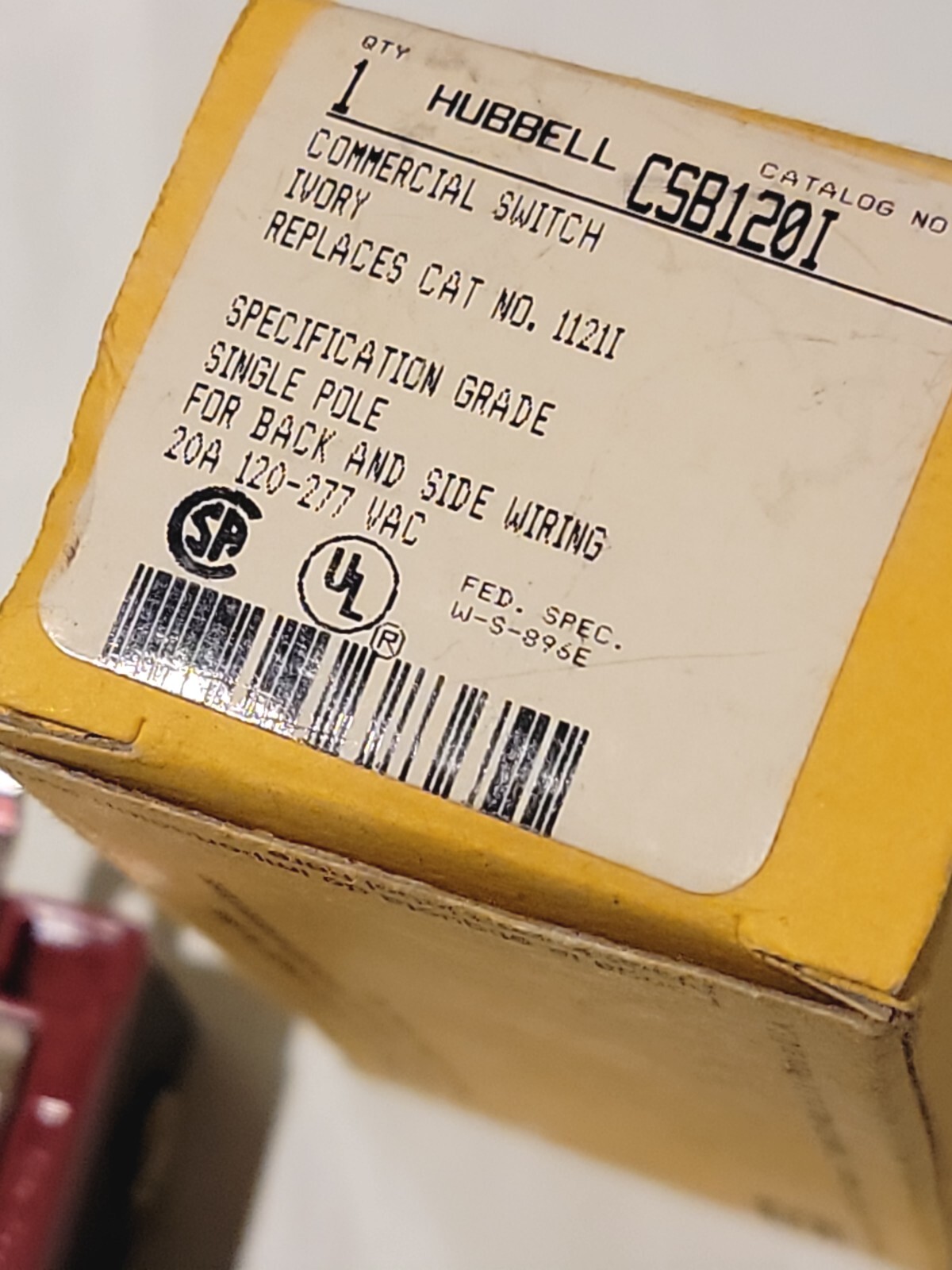 Hubbell CSB120I Ivory Back Wired Pole Commercial Switch 20 Amp 120/277v