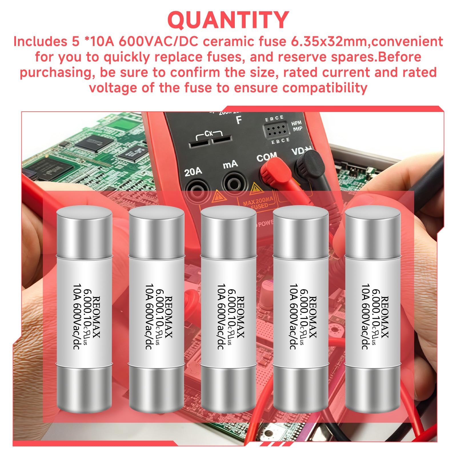 5PCS HV610 10A 600V AC/DC Ceramic Fuse 6.35x32mm for Digital Multime…